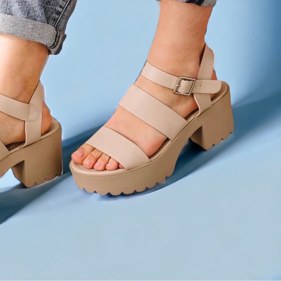 Soda Shoes - Best Seller! Soda Account Nude Lug Sole Heeled Sandal 9